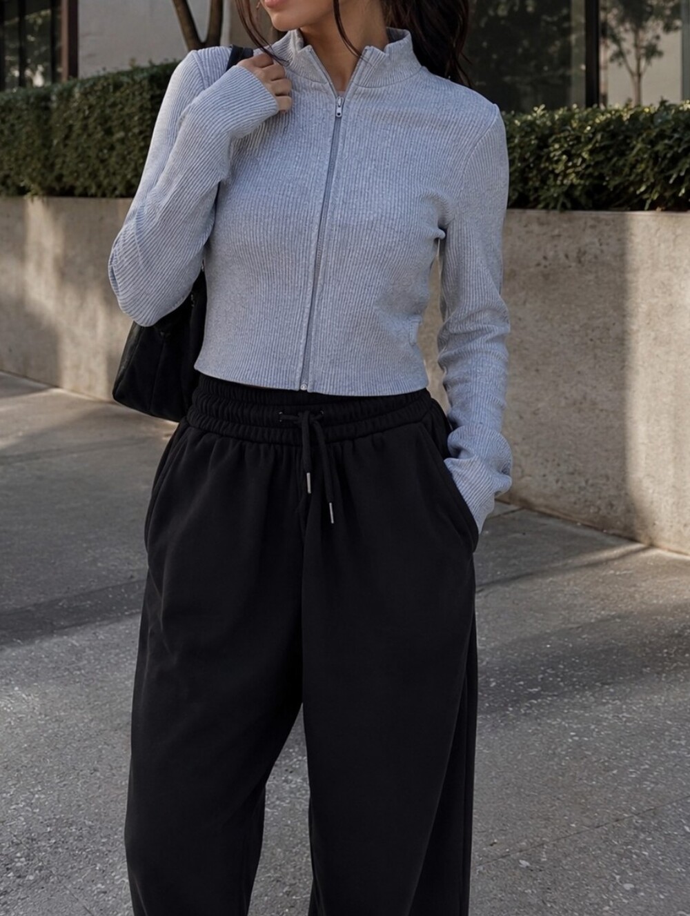 NWT Sommer Ray Light Gray Rib Knit Cropped Zip Bomber Jacket Y2K Athleisure